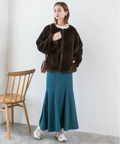 ad thie（アドティエ）の「ふわふわソフトタッチ エコファージャケット（ブルゾン・レディース・キャメル/アイボリー/ピンク/ベージュ/ダークブラウン・FREE）」の6枚目の写真