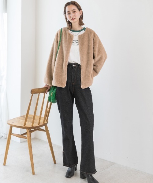 ad thie（アドティエ）の「ふわふわソフトタッチ エコファージャケット（ブルゾン・レディース・キャメル/アイボリー/ピンク/ベージュ/ダークブラウン・FREE）」の15枚目の写真