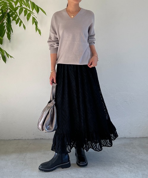 un dix cors（アンディコール）の「ドルマンVネックやわもちニット（ニット/セーター・レディース・グリーン/グレイッシュベージュ/ブラック/キャメル・FREE）」の10枚目の写真