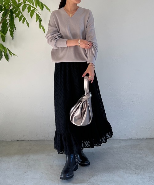 un dix cors（アンディコール）の「ドルマンVネックやわもちニット（ニット/セーター・レディース・グリーン/グレイッシュベージュ/ブラック/キャメル・FREE）」の14枚目の写真