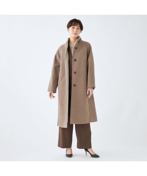 SUIT SELECT(スーツセレクト)の「【4S】ダブルフェイス/スタンドカラーコート(その他アウター・レディース・モカ/ネイビー・S/M/L)」の18枚目の写真
