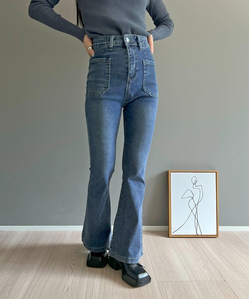 Jewelobe(ジュエローブ)の「パッチポケットブーツカットデニム(デニムパンツ・レディース・ブルー/ブラック/ブラウン・M/S)」の5枚目の写真