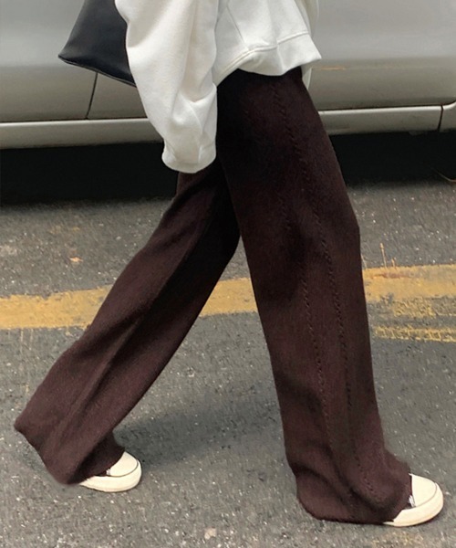 Miniministore(ミニミニストア)の「ワイドニットパンツ 韓国風 ロングパンツ(スラックス・レディース・グレー/チャコールグレー/ダークベージュ/ブラック/ライトベージュ/ブラウン・フリー)」の5枚目の写真