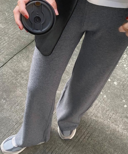 Miniministore(ミニミニストア)の「ワイドニットパンツ 韓国風 ロングパンツ(スラックス・レディース・グレー/チャコールグレー/ダークベージュ/ブラック/ライトベージュ/ブラウン・フリー)」の4枚目の写真