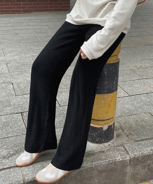 Miniministore(ミニミニストア)の「ワイドニットパンツ 韓国風 ロングパンツ(スラックス・レディース・グレー/チャコールグレー/ダークベージュ/ブラック/ライトベージュ/ブラウン・フリー)」の2枚目の写真