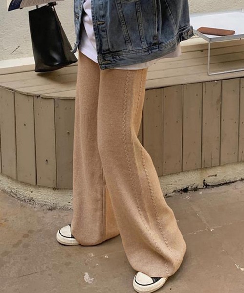 Miniministore(ミニミニストア)の「ワイドニットパンツ 韓国風 ロングパンツ(スラックス・レディース・グレー/チャコールグレー/ダークベージュ/ブラック/ライトベージュ/ブラウン・フリー)」の7枚目の写真