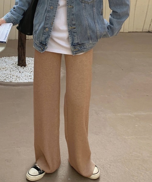 Miniministore(ミニミニストア)の「ワイドニットパンツ 韓国風 ロングパンツ(スラックス・レディース・グレー/チャコールグレー/ダークベージュ/ブラック/ライトベージュ/ブラウン・フリー)」の8枚目の写真