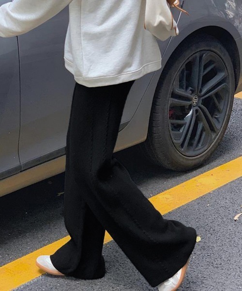 Miniministore(ミニミニストア)の「ワイドニットパンツ 韓国風 ロングパンツ(スラックス・レディース・グレー/チャコールグレー/ダークベージュ/ブラック/ライトベージュ/ブラウン・フリー)」の10枚目の写真