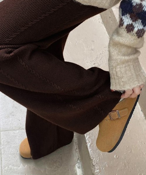 Miniministore(ミニミニストア)の「ワイドニットパンツ 韓国風 ロングパンツ(スラックス・レディース・グレー/チャコールグレー/ダークベージュ/ブラック/ライトベージュ/ブラウン・フリー)」の11枚目の写真
