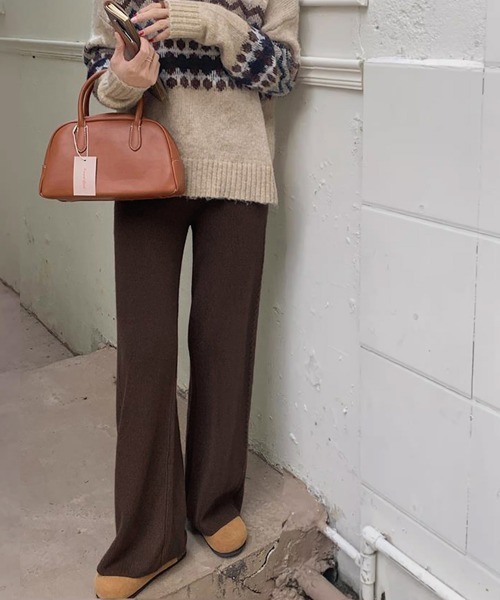 Miniministore(ミニミニストア)の「ワイドニットパンツ 韓国風 ロングパンツ(スラックス・レディース・グレー/チャコールグレー/ダークベージュ/ブラック/ライトベージュ/ブラウン・フリー)」の12枚目の写真