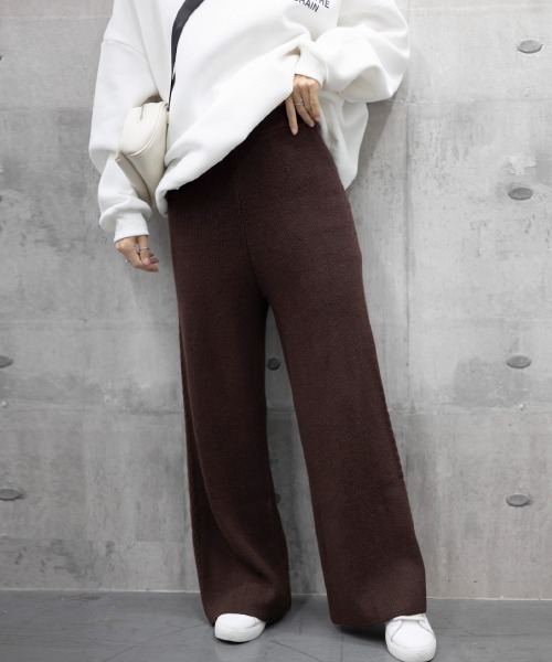 Miniministore(ミニミニストア)の「ワイドニットパンツ 韓国風 ロングパンツ(スラックス・レディース・グレー/チャコールグレー/ダークベージュ/ブラック/ライトベージュ/ブラウン・フリー)」の13枚目の写真