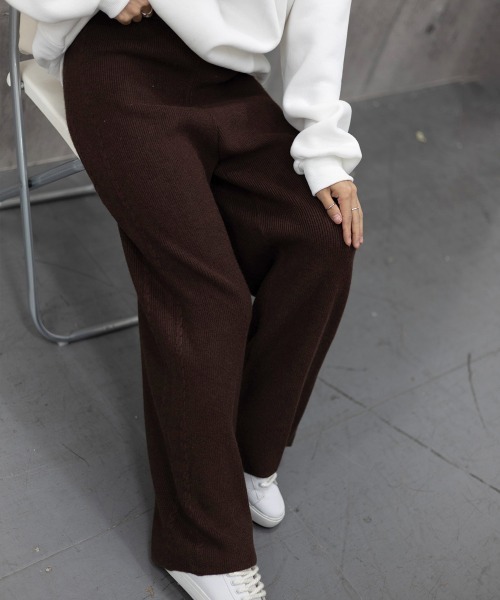 Miniministore(ミニミニストア)の「ワイドニットパンツ 韓国風 ロングパンツ(スラックス・レディース・グレー/チャコールグレー/ダークベージュ/ブラック/ライトベージュ/ブラウン・フリー)」の14枚目の写真