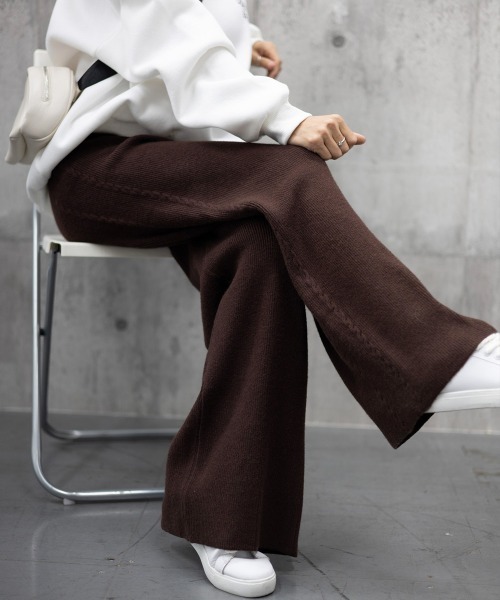 Miniministore(ミニミニストア)の「ワイドニットパンツ 韓国風 ロングパンツ(スラックス・レディース・グレー/チャコールグレー/ダークベージュ/ブラック/ライトベージュ/ブラウン・フリー)」の15枚目の写真
