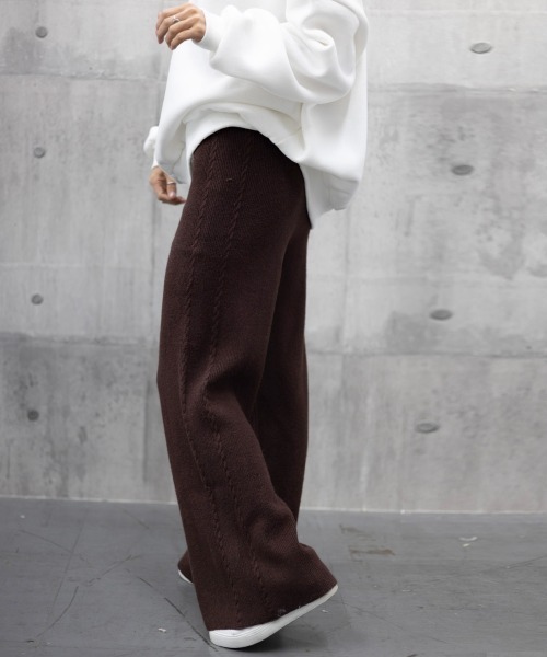 Miniministore(ミニミニストア)の「ワイドニットパンツ 韓国風 ロングパンツ(スラックス・レディース・グレー/チャコールグレー/ダークベージュ/ブラック/ライトベージュ/ブラウン・フリー)」の16枚目の写真
