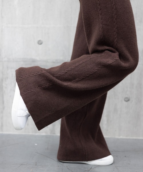 Miniministore(ミニミニストア)の「ワイドニットパンツ 韓国風 ロングパンツ(スラックス・レディース・グレー/チャコールグレー/ダークベージュ/ブラック/ライトベージュ/ブラウン・フリー)」の17枚目の写真