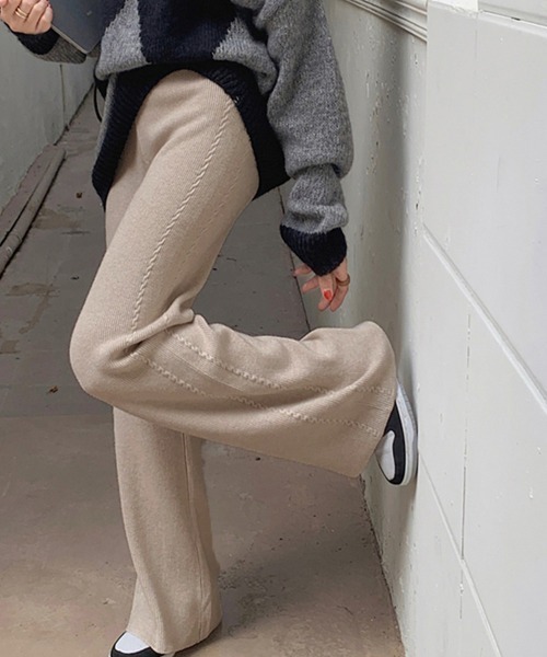 Miniministore(ミニミニストア)の「ワイドニットパンツ 韓国風 ロングパンツ(スラックス・レディース・グレー/チャコールグレー/ダークベージュ/ブラック/ライトベージュ/ブラウン・フリー)」の20枚目の写真