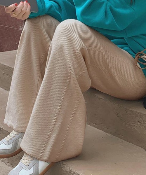 Miniministore(ミニミニストア)の「ワイドニットパンツ 韓国風 ロングパンツ(スラックス・レディース・グレー/チャコールグレー/ダークベージュ/ブラック/ライトベージュ/ブラウン・フリー)」の21枚目の写真