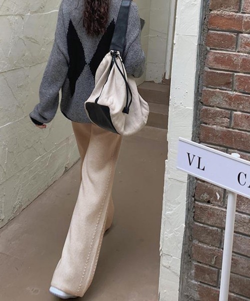 Miniministore(ミニミニストア)の「ワイドニットパンツ 韓国風 ロングパンツ(スラックス・レディース・グレー/チャコールグレー/ダークベージュ/ブラック/ライトベージュ/ブラウン・フリー)」の22枚目の写真