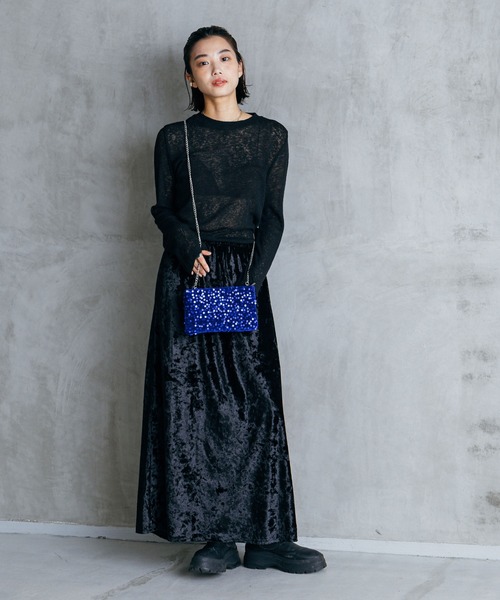 LIENCOEUR（リアンクール）の「ベロアフレアロングスカート（スカート・レディース・ブラック/ベージュ・FREE）」の17枚目の写真