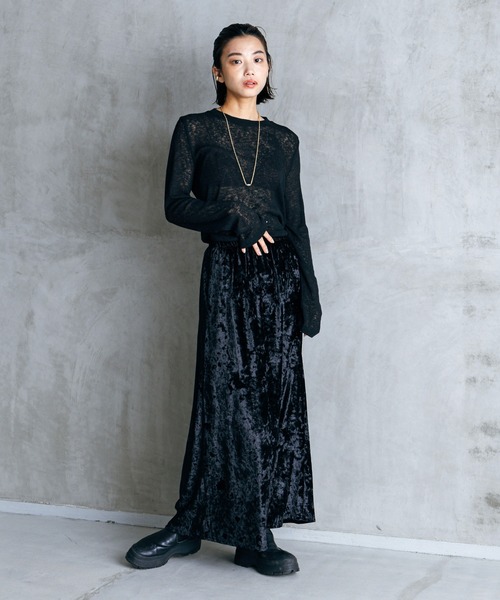 LIENCOEUR（リアンクール）の「ベロアフレアロングスカート（スカート・レディース・ブラック/ベージュ・FREE）」の21枚目の写真