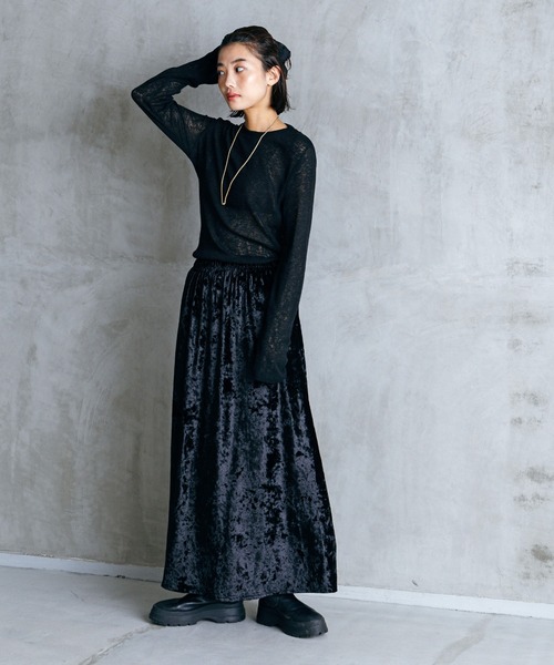 LIENCOEUR（リアンクール）の「ベロアフレアロングスカート（スカート・レディース・ブラック/ベージュ・FREE）」の20枚目の写真