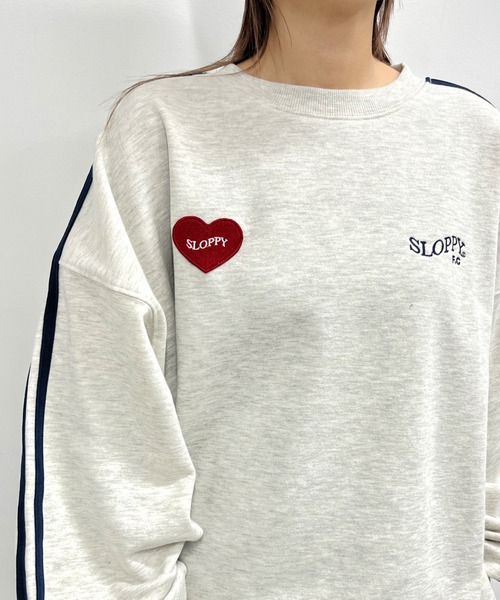 WHO'S WHO gallery（フーズフーギャラリー）の「【SLOPPY/スロッピー】ハートワッペン裏起毛ラインスウェット（スウェット・レディース・ネイビー/チャコールグレー/オートミール/ブラック/グレー・FREE）」の17枚目の写真
