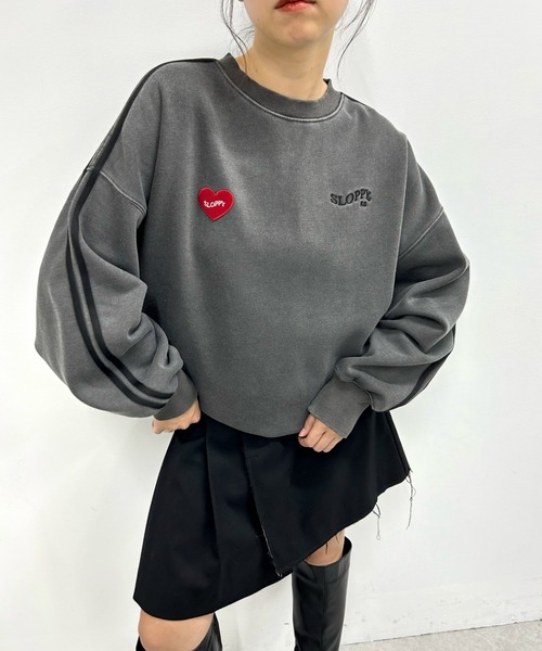 WHO'S WHO gallery（フーズフーギャラリー）の「【SLOPPY/スロッピー】ハートワッペン裏起毛ラインスウェット（スウェット・レディース・ネイビー/チャコールグレー/オートミール/ブラック/グレー・FREE）」の20枚目の写真