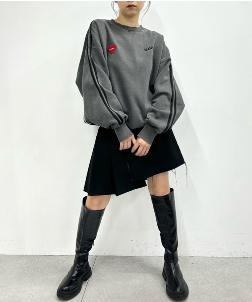 WHO'S WHO gallery（フーズフーギャラリー）の「【SLOPPY/スロッピー】ハートワッペン裏起毛ラインスウェット（スウェット・レディース・ネイビー/チャコールグレー/オートミール/ブラック/グレー・FREE）」の21枚目の写真