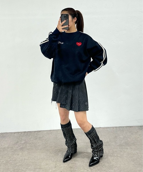 WHO'S WHO gallery（フーズフーギャラリー）の「【SLOPPY/スロッピー】ハートワッペン裏起毛ラインスウェット（スウェット・レディース・ネイビー/チャコールグレー/オートミール/ブラック/グレー・FREE）」の14枚目の写真