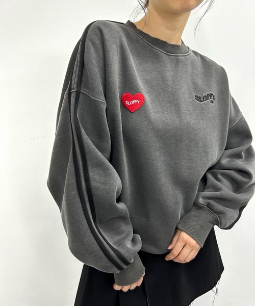 WHO'S WHO gallery（フーズフーギャラリー）の「【SLOPPY/スロッピー】ハートワッペン裏起毛ラインスウェット（スウェット・レディース・ネイビー/チャコールグレー/オートミール/ブラック/グレー・FREE）」の11枚目の写真