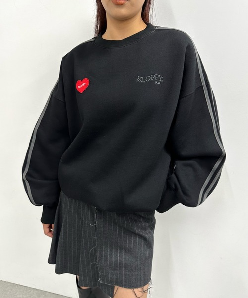 WHO'S WHO gallery（フーズフーギャラリー）の「【SLOPPY/スロッピー】ハートワッペン裏起毛ラインスウェット（スウェット・レディース・ネイビー/チャコールグレー/オートミール/ブラック/グレー・FREE）」の9枚目の写真