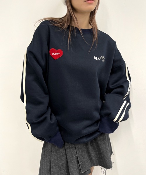 WHO'S WHO gallery（フーズフーギャラリー）の「【SLOPPY/スロッピー】ハートワッペン裏起毛ラインスウェット（スウェット・レディース・ネイビー/チャコールグレー/オートミール/ブラック/グレー・FREE）」の15枚目の写真