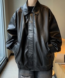 ヴィンテージライクフェイクレザージャケット ジップアップブルゾン