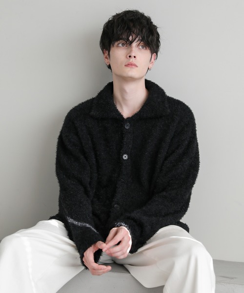 ASTRONOMY(アストロノミー)の「モヘアライクフェザーヤーンポロニットカーディガン(カーディガン/ボレロ・メンズ・ダークグリーン/チャコールグレー/モカ/パープル/ブラック・L/S/M)」の12枚目の写真