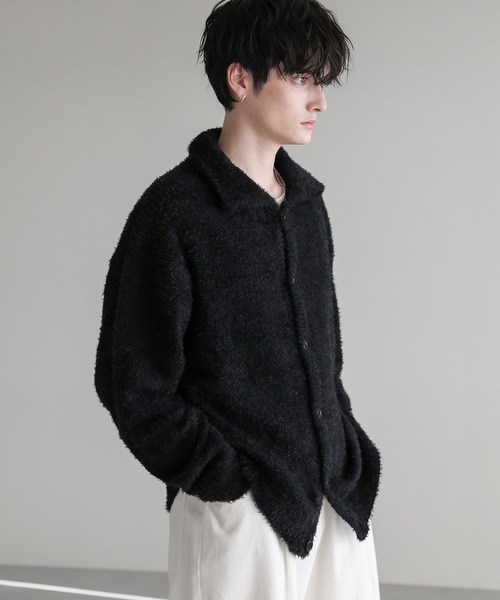 モヘアライクフェザーヤーンポロニットカーディガン（カーディガン