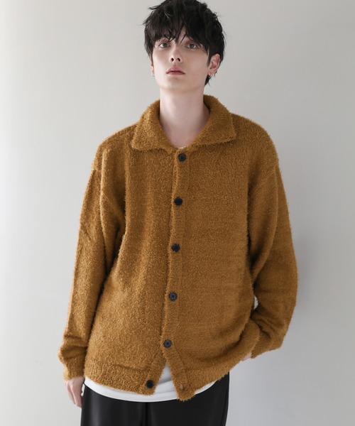 モヘアライクフェザーヤーンポロニットカーディガン（カーディガン