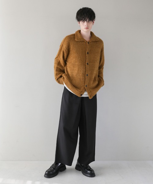 モヘアライクフェザーヤーンポロニットカーディガン（カーディガン