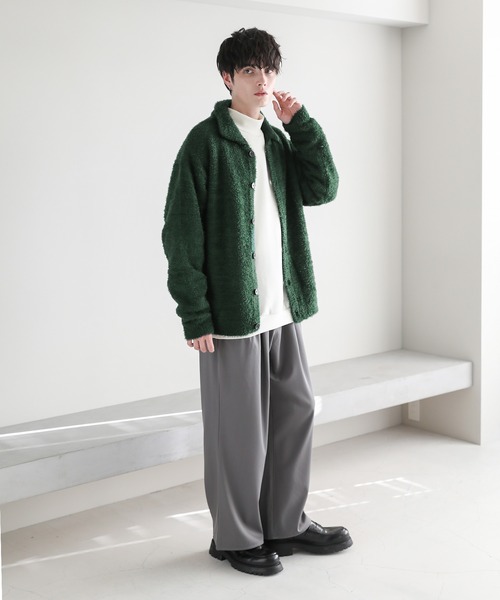 モヘアライクフェザーヤーンポロニットカーディガン（カーディガン