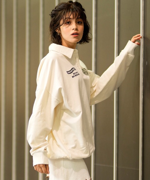 ROXY(ロキシー)の「ROXY/ロキシー 長袖ポロシャツ オーバーサイズ RPO241033M(ポロシャツ・レディース・オフホワイト/ブラック/グリーン・L/M)」の12枚目の写真