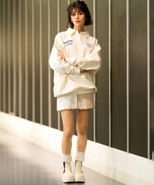 ROXY(ロキシー)の「ROXY/ロキシー 長袖ポロシャツ オーバーサイズ RPO241033M(ポロシャツ・レディース・オフホワイト/ブラック/グリーン・L/M)」の13枚目の写真