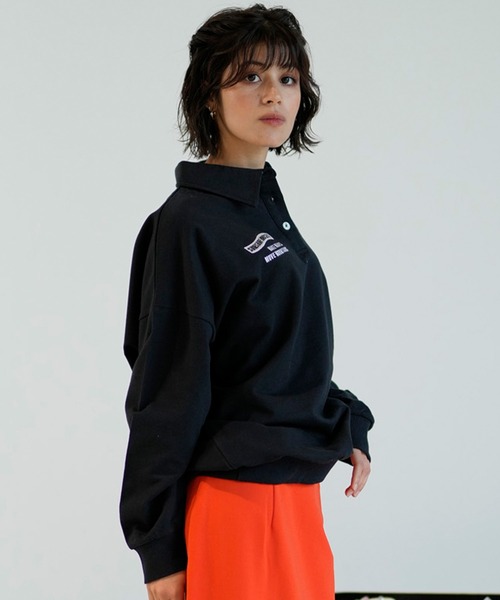 ROXY(ロキシー)の「ROXY/ロキシー 長袖ポロシャツ オーバーサイズ RPO241033M(ポロシャツ・レディース・オフホワイト/ブラック/グリーン・L/M)」の20枚目の写真