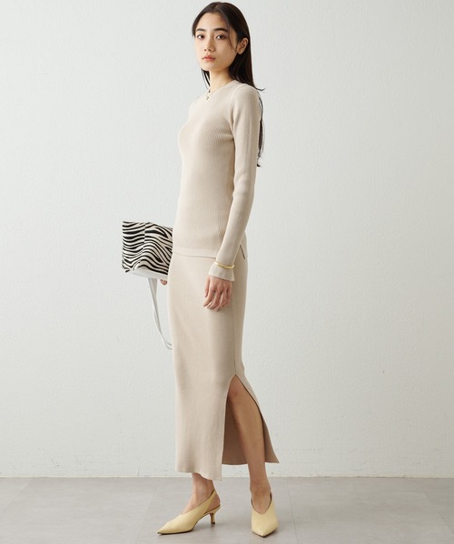 whim gazette☆ベージュ リブ編み ロングスカート　新品未使用 Whim Gazette（ウィムガゼット）の「リブニットスカート