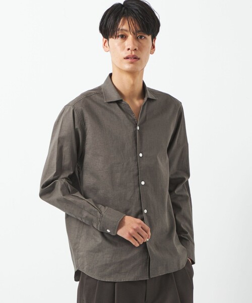 green label relaxing（グリーンレーベルリラクシング）の「【WEB限定】JUSTFIT コットン 麻 ワイド カラー 長袖 シャツ（シャツ/ブラウス・メンズ・ホワイト/ブラック/モカ・L/M/S/XL）」の4枚目の写真