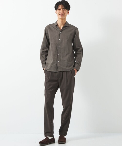 green label relaxing（グリーンレーベルリラクシング）の「【WEB限定】JUSTFIT コットン 麻 ワイド カラー 長袖 シャツ（シャツ/ブラウス・メンズ・ホワイト/ブラック/モカ・L/M/S/XL）」の5枚目の写真