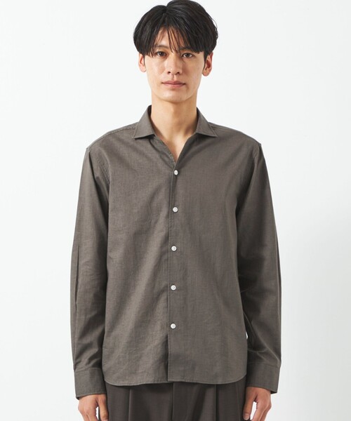 green label relaxing（グリーンレーベルリラクシング）の「【WEB限定】JUSTFIT コットン 麻 ワイド カラー 長袖 シャツ（シャツ/ブラウス・メンズ・ホワイト/ブラック/モカ・L/M/S/XL）」の8枚目の写真