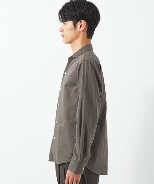green label relaxing（グリーンレーベルリラクシング）の「【WEB限定】JUSTFIT コットン 麻 ワイド カラー 長袖 シャツ（シャツ/ブラウス・メンズ・ホワイト/ブラック/モカ・L/M/S/XL）」の9枚目の写真