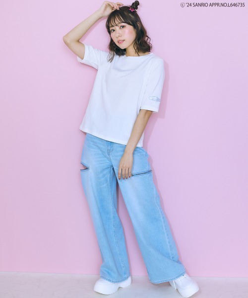 marun（マルン）の「＜大きいサイズ＞ サンリオキャラクター刺繍トップス marun（Tシャツ/カットソー・レディース・イエロー系/ブラック系/ホワイト系・L/LL/3L/4L/5L）」の8枚目の写真