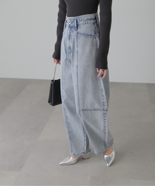 FREE'S MART（フリーズマート）の「【3サイズ展開XS-M】パネルエッグワイドデニムパンツ【低身長サイズ有】（デニムパンツ・レディース・ワンウォッシュ/ケミカルウォッシュ/ブラック系その他・MEDIUM/X-SMALL/SMALL）」の5枚目の写真