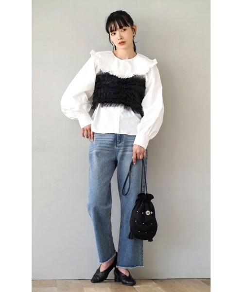 e-zakkamania stores（イーザッカマニアストアーズ）の「【贅沢チュールで華やかに仕上げる。】 ボリュームフラッフィー ビスチェ（ベスト・レディース・ベージュ/ブラック/グレー/レッド・M）」の15枚目の写真