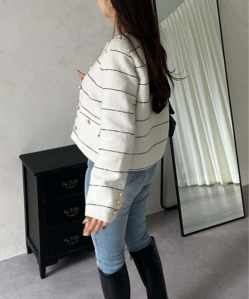 prose verse(プロズヴェール)の「ボーダーツイードジャケット(ノーカラージャケット・レディース・オフホワイト・LARGE/MEDIUM)」の7枚目の写真